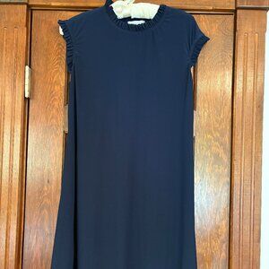 Short navy dress w ruffles on sleeve edge and collar edge Size L Analee + Hope